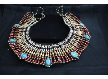 Beaded And Scarab Stone Necklace