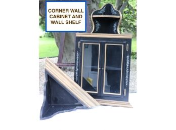 Black And Floral Trim Corner Wall Cabinet And Shelf