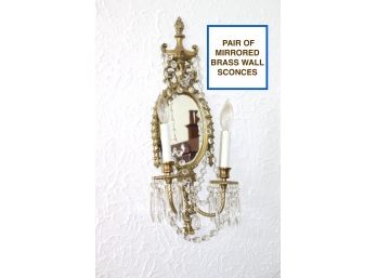 Pair Of Mirrored Brass Wall Sconces