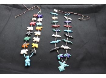 Pair Of Native American Semi-Precious Stone Carved Animal Necklaces