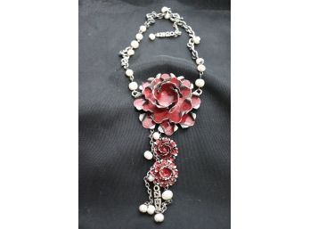 Kenzo Metal Rose Pearl Bead Necklace 18'