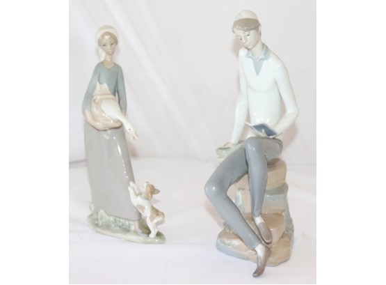 Lladro Of A Hebrew Boy Reading & Lady With Swan Excellent Condition
