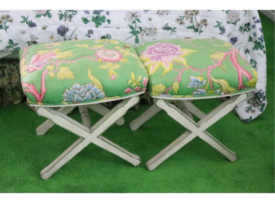 Pair Of Fun Colored Custom Stools With A Floral Pattern