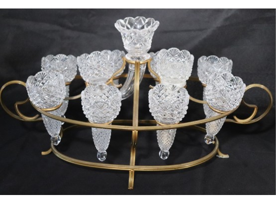 Elegant Vintage Ornate Epergne Centerpiece, Elegant Cut Crystal On An Ornate Metal Base
