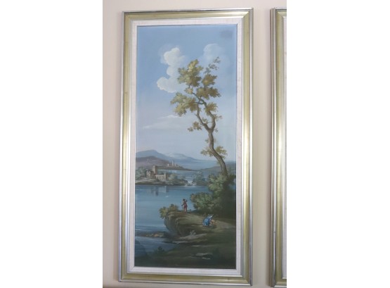 Framed Painting Of A Man Fishing Along The River Banks 632 Busoni