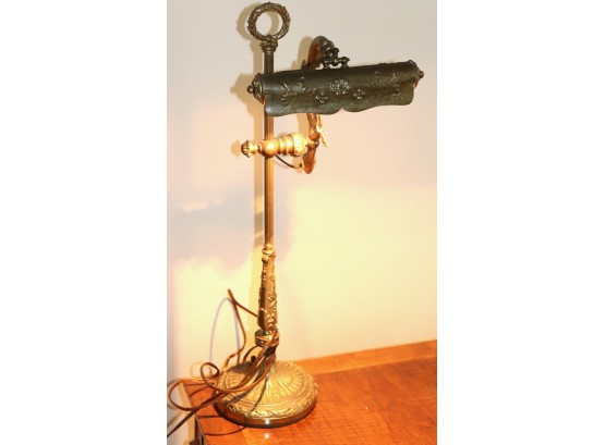 Antique Brass Desk Lamp With Intricate Detail Throughout Tested In Good Working Condition