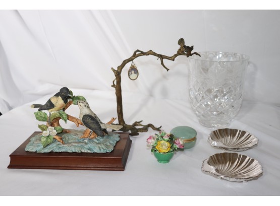 Mounted Birds On Wood Includes Capodimonte Pc, Alabaster Box From Italy, Benedict Shell Dishes, Tree Of Life
