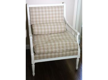 Painted French Country Style Accent Chair With Custom Plaid Feathered Upholstery