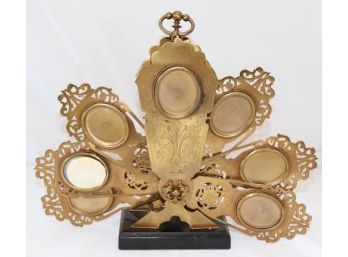 Vintage Brass Fan Portrait Frame On A Stone Base, With Engraved Detailing Throughout!