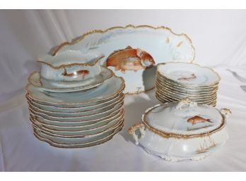 Collection Of Eglantine Fish Plates Made In Germany Collection With A Gold Painted Border