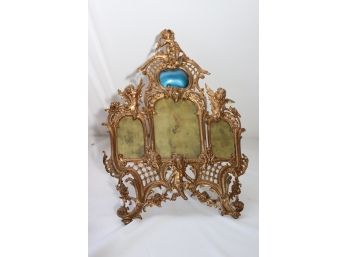 Vintage Brass Frame On Stand With Cherub Scene Detailing! Really A Stunning Piece