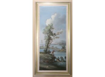 Framed Painting Of A Man Fishing Along The River Banks 632 Busoni