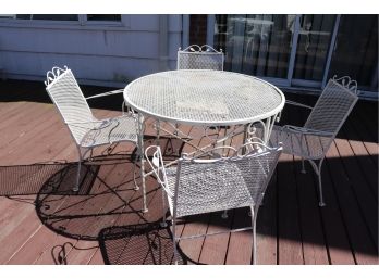 Ornate Vintage Metal Patio Set, Includes 4 Chairs With Armrests