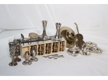 1.Large Collection Of Sterling Silver Miniatures Includes Salt & Pepper, Candle Holders, Cello Instrument
