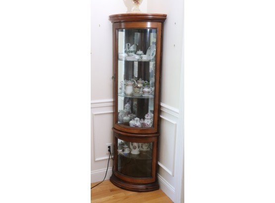 Curved Front Corner Cabinet With 2 Doors & Tall Glass Jar