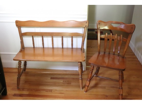 Early American Style Bench & Chair-with Wood Pegs