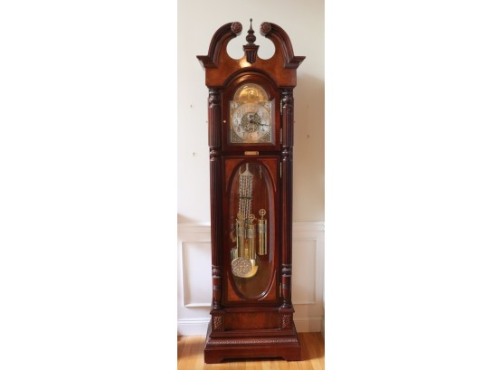 Impressive Howard Miller Presidential Collection Grandfather Clock With Brass Face & Embossed Pendulum