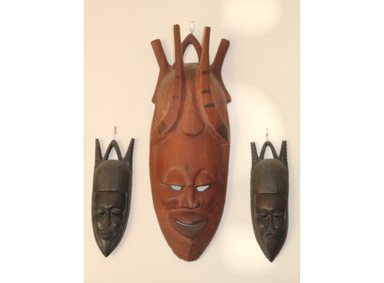 Group Of 3 Carved Wood African Decorative Masks
