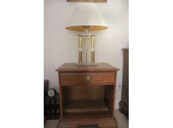 Ethan Allen Nightstand With Drawer & Metal & Lucite Table Lamp