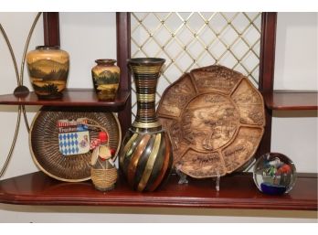 Assortment Of German Wood Souvenir Items & Indian Brass Vase