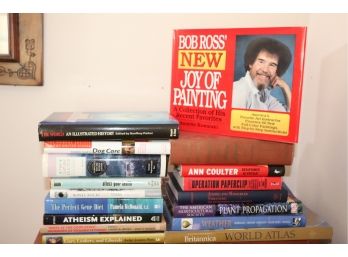 Lot Of 17 Diverse Books With Bob Ross New Joy Of Painting, World Atlas, & Plant Propagation