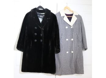 Two Stylish Vintage Ladies Coats Featuring Bergdorf Goodman Sheared Mink Coat & Houndstooth Wool Coat