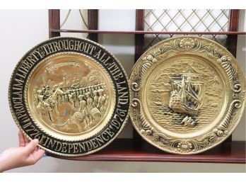 Two Embossed Brass Wall Plates With Declaration Of Independence & The Mayflower