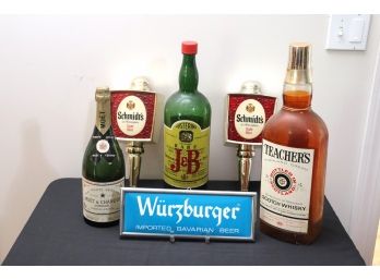 Lot Of Vintage Advertising Liquor Bottles & 2 Schmidts Light Up Signs