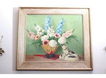 1950s Era Painting Of Still Life With Cats Signed Sara Whitney Olds