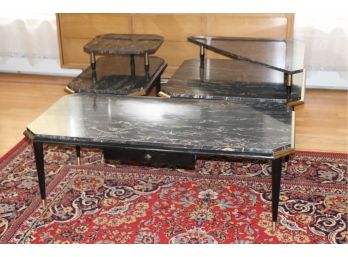 Fun & Funky Vintage Faux Marble Coffee Table & 2 Side Tables