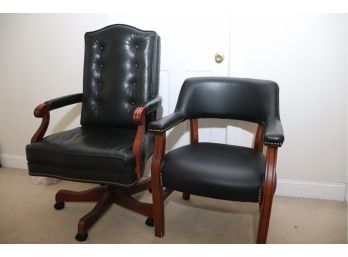 Two Office Chairs With A Leather Swivel Armchair & Chair With Nail Heads
