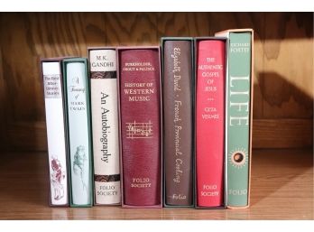 Lot Of 7 Hard Cover Books From The Folio Society With History Of Western Music, Life, Gandhi- An Autobiogra