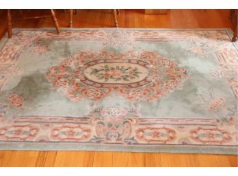 Chinese Hand Tufted Area Rug In Soft Green & Pink Tones With Aubusson Style Design