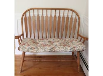Vintage Oak Windsor Style Bench With Floral Cushion