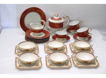 Set Of Crown Ducal Bullion Soup Bowls & Underplates With Occupied Japan Tea Set