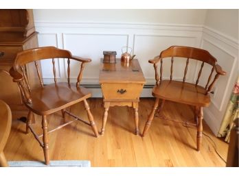Two Captains Chairs & Colonial Style Side Table With Flip Top Storage