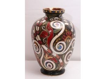 Large Colorful Decorative Vase With Sensuous Swirled Design & Gold Stamp On The Bottom