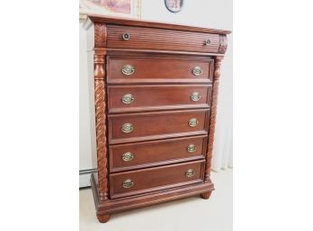 Empire Style Tall Dresser With Carved Columns & 6 Drawers