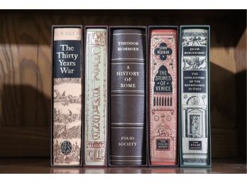 Lot Of 5 Hard Cover Books From The Folio Society With A History Of Rome, The Thirty Years War, The Stones Of V