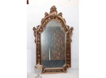 Baroque Style Wall Mirror By Turner Accessories With Gold Scrolled Border & Art Deco Glass Candy Dish