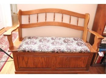 Oak Storage Bench With Floral Cushion