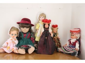 Lot Of 6 Vintage Dolls, Featuring Pleasant Co. Doll, And Dolls With Traditional Costumes