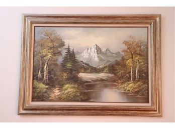 Signed Landscape Painting Of Verdant Mountains & Stream, By G. Wilcox