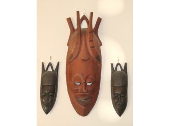Group Of 3 Carved Wood African Decorative Masks