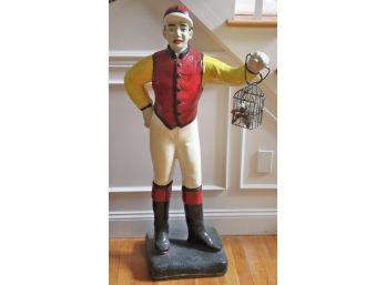 Antique Lawn Jockey Painted In Bright Colors & Holding A Candle
