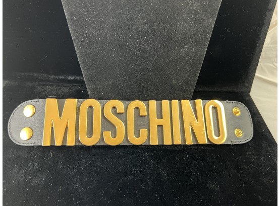 This Chunky Black And Gold Leather Moschino Bracelet Will Fit A 9 Inch Wrist.