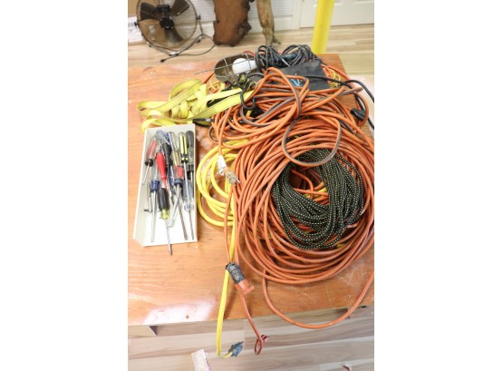 Power Up With Indoor/Outdoor Electrical Extension Cords & Assorted Screwdrivers, As Pictured!