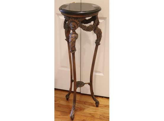 Metal With Granite Top Pedestal With Caryatids, Really A Nice Piece