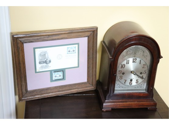 Pendulum Westminster Mantle Chime Clock- Herschende Cincinnati 59512 & NYSE Framed Envelope/Stamp 1992
