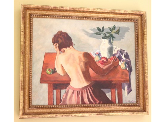 Pretty Painting On Board Signed By The  Artist A. Kaplan 78 Of A Lady In Thought
